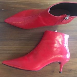 Zara Red Leather Booties - New - Sz 36 / 5.5